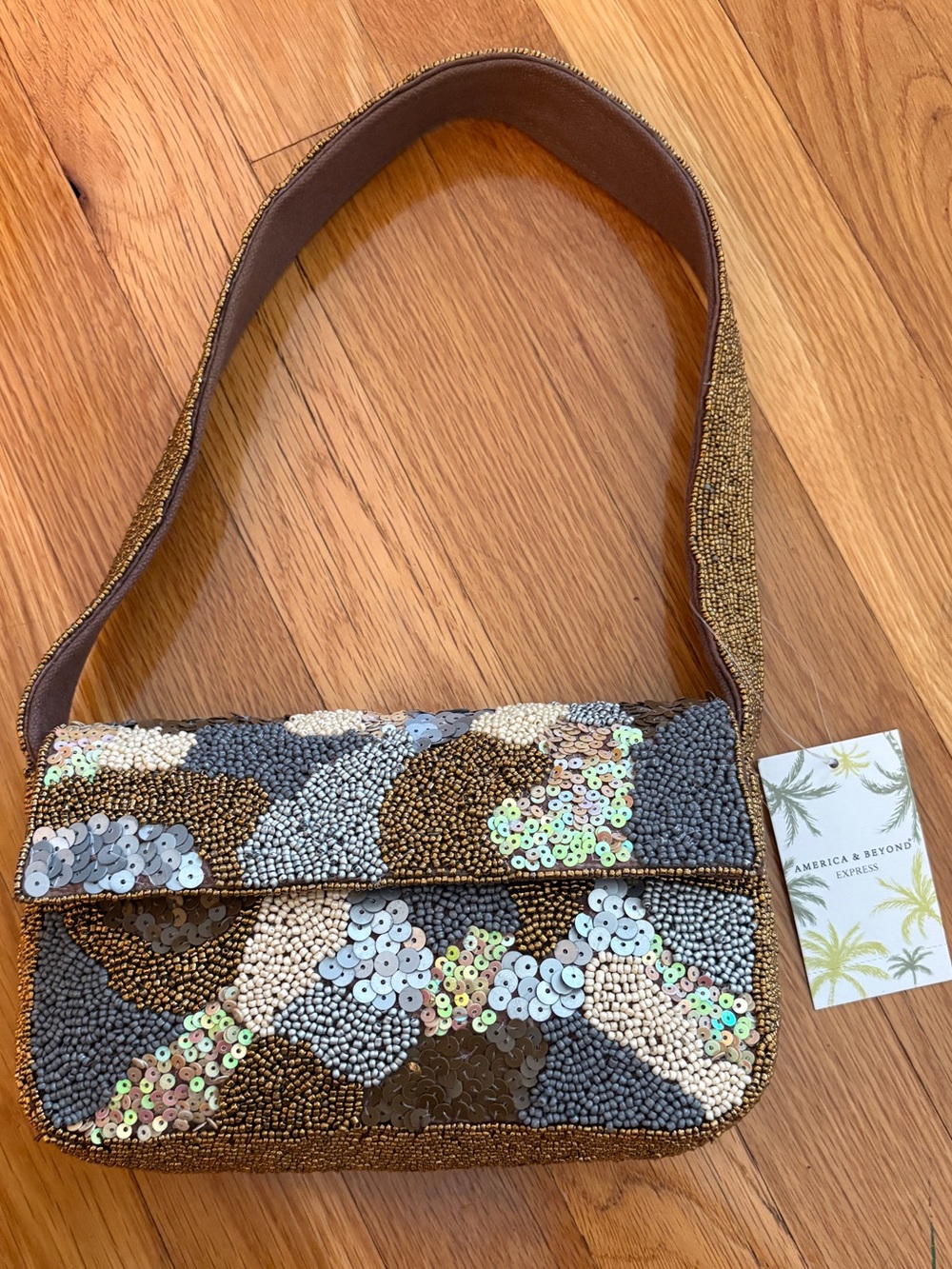 NWT America and Beyond Beaded Sequin Shoulder Bag
